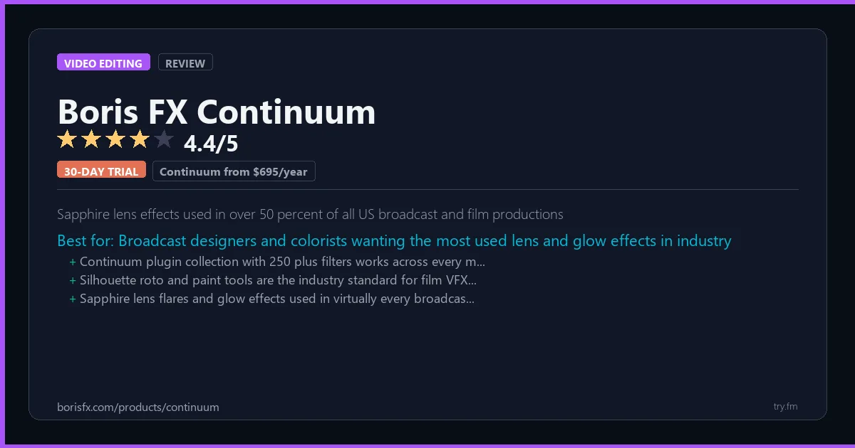 Boris FX Continuum review - 4.4/5 rating - Sapphire lens effects used in over 50 percent of all US broadcast and film productions