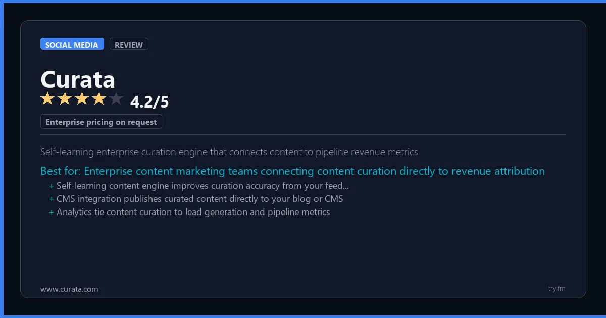 Curata review - 4.2/5 rating - Self-learning enterprise curation engine that connects content to pipeline revenue metrics