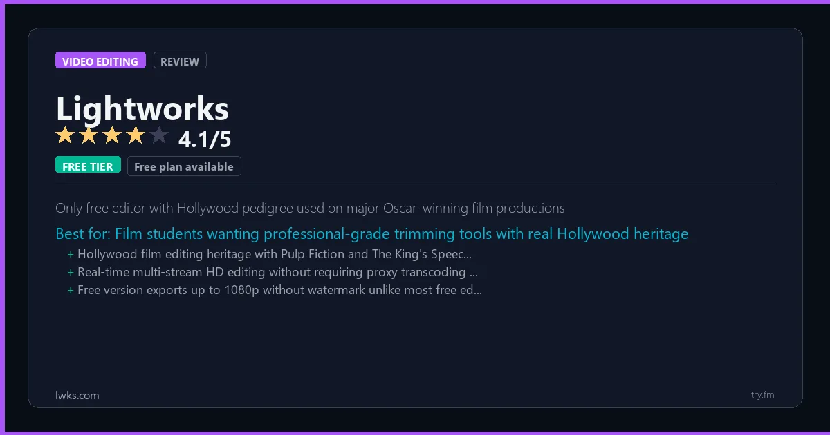 Lightworks review - 4.1/5 rating - Only free editor with Hollywood pedigree used on major Oscar-winning film productions