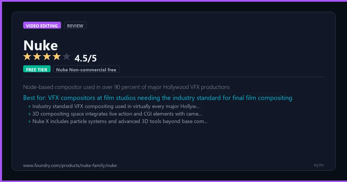 Nuke review - 4.5/5 rating - Node-based compositor used in over 90 percent of major Hollywood VFX productions