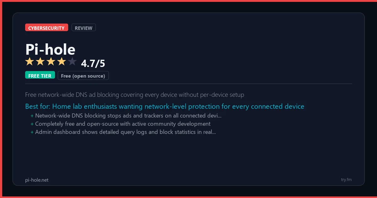 Pi-hole review - 4.7/5 rating - Free network-wide DNS ad blocking covering every device without per-device setup