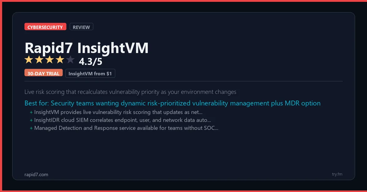 Rapid7 InsightVM review - 4.3/5 rating - Live risk scoring that recalculates vulnerability priority as your environment changes