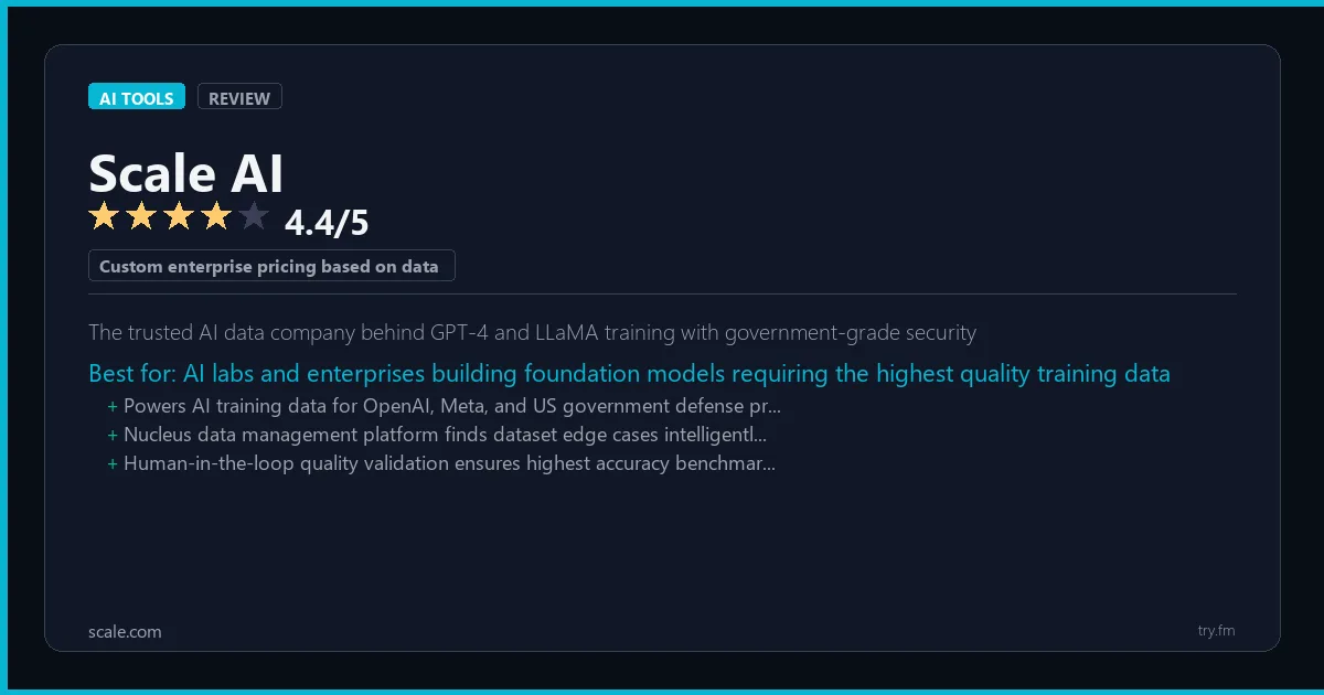 Scale AI review - 4.4/5 rating - The trusted AI data company behind GPT-4 and LLaMA training with government-grade security
