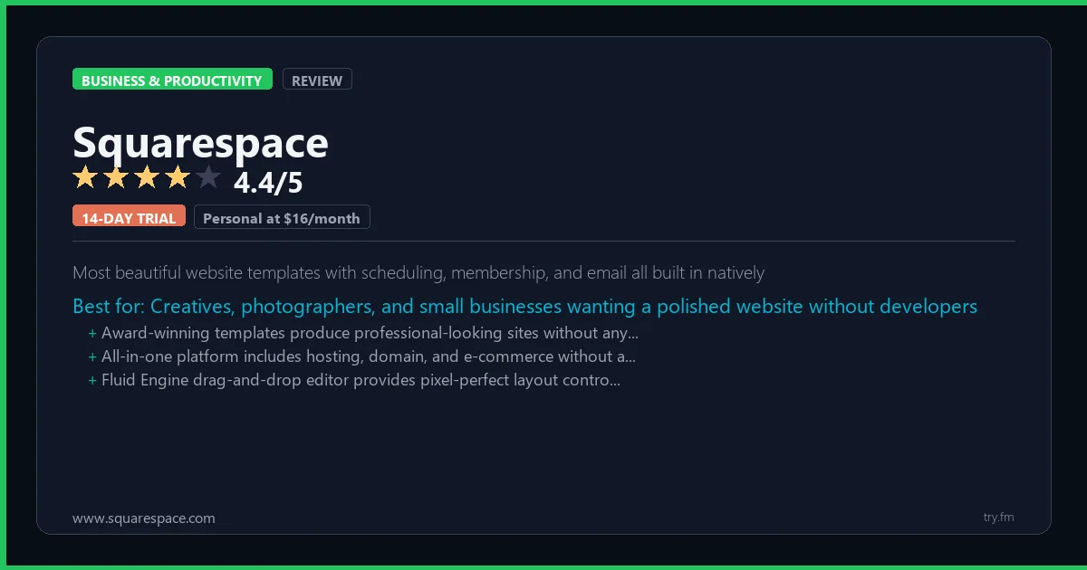 Squarespace review - 4.4/5 rating - Most beautiful website templates with scheduling, membership, and email all built in natively